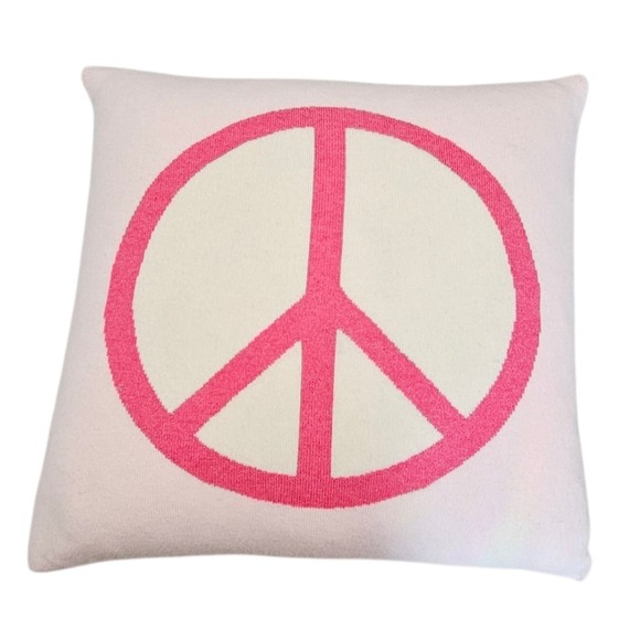 Rani Arabella Cashmere Throw Pillow Peace Sign Down Italy 21x21‎ Pink Limited - Picture 1 of 11
